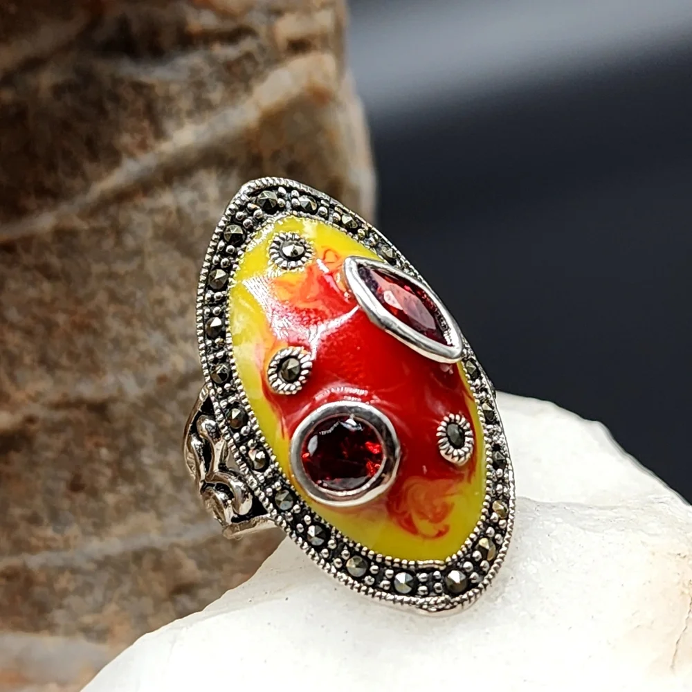 Sterling Silver Ring 925 Pink Spinel/Red Garnet Gem Designer Silversmith